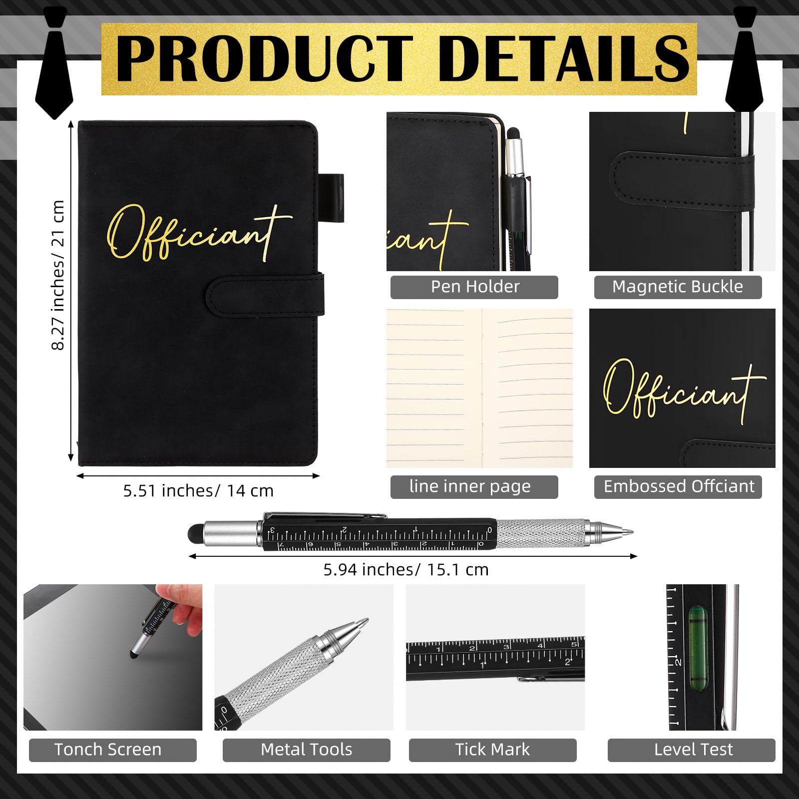 Baderke 8 Pcs Best Officiant Gifts Wedding Proposal Set 16 oz Glass Cup with Lids Straw, Leather Toiletry Bag, Officiant Book, Functional Pen, Socks, Greeting Card Envelope with Gift Box for Sermon