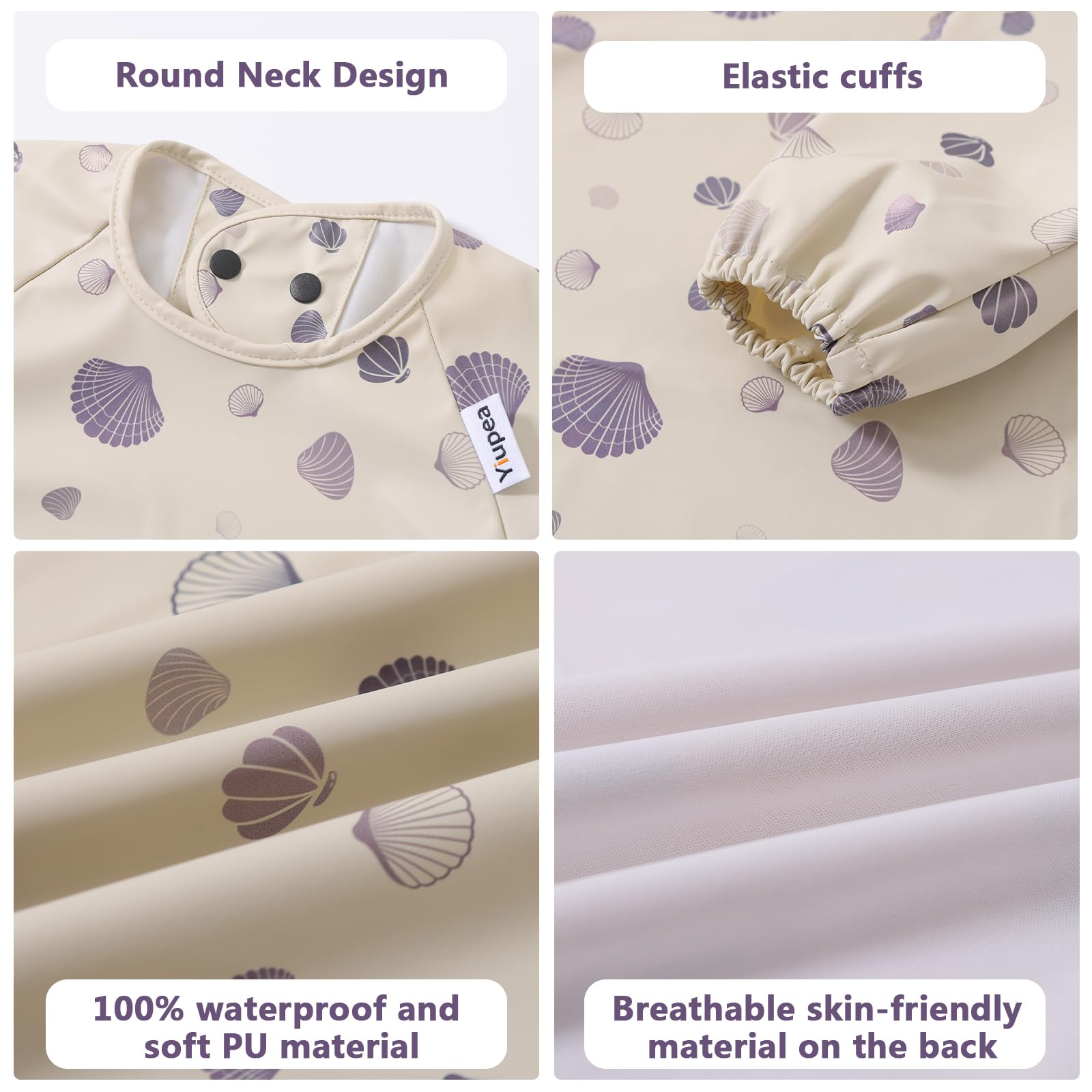 Bavoir pour Bébé avec Manches Longues Fixer à la Chaise Haute pour 6 à 24 mois, Imperméable Facile à Nettoyer Bavoir de Sevrage Bébé et Lavable en Machine, PU Matériau Souple &BLW