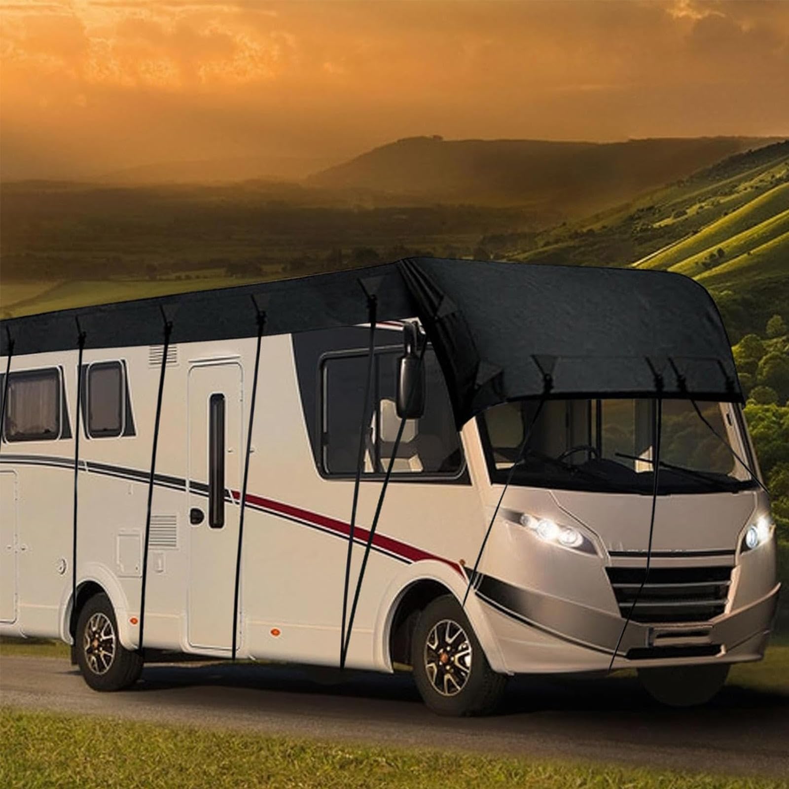 Telo per Camper Tessuto Oxford 210D Copertura Camper A Prova di Vento, Pioggia E Neve Telo Antigrandine per Camper Veranda Camper,6.5m×3m