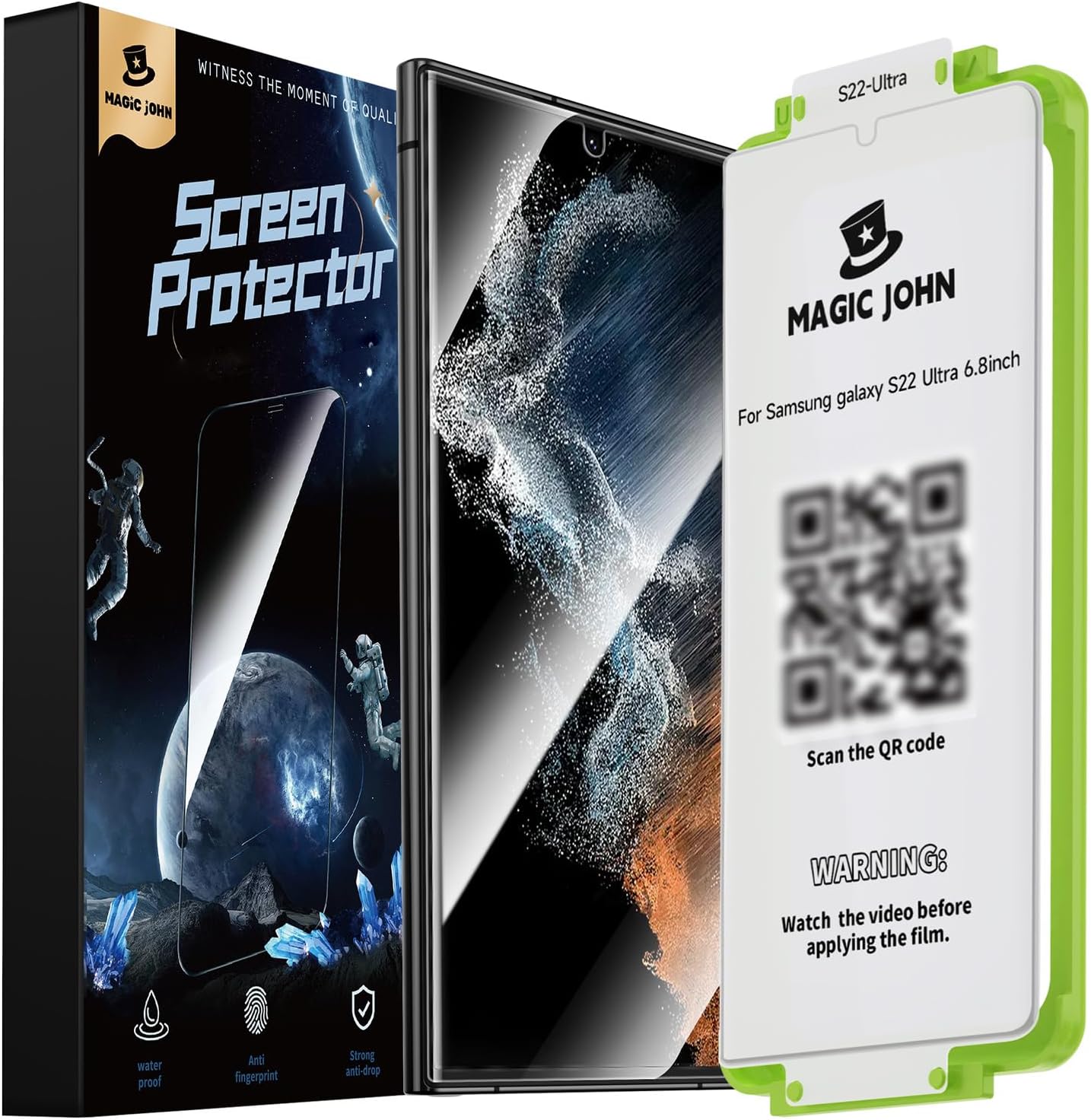 MAGIC JOHN 2 Pack for Samsung Galaxy S22 Ultra Screen Protector [Ceramic film] Not Glass 6.8 inch,[100% Fingerprint ID Compatible] Easy Installation Tray, 3D Curved, Bubble Free, HD Clear, Case