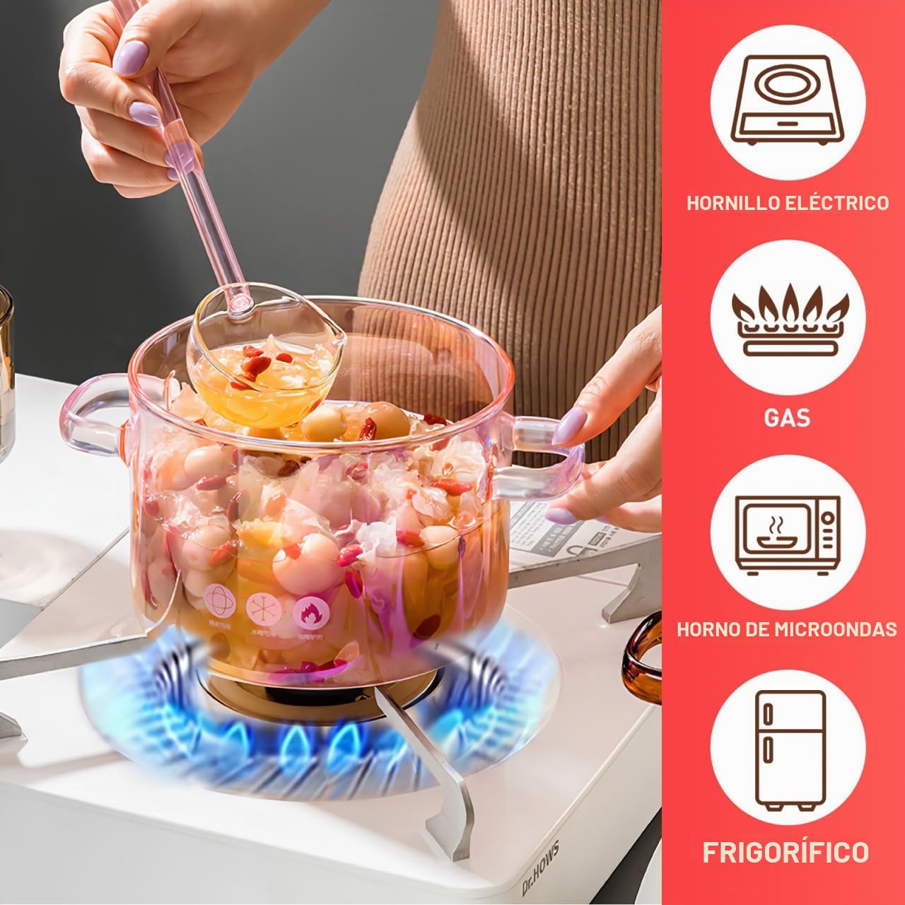 ERINGOGO Olla de cristal con tapa, 1,5 L, con doble mango, de vidrio de borosilicato de alta calidad, para sopas, guisos, ramen y alimentos para bebés, 6,7 x 5,9 x 5,9 pulgadas