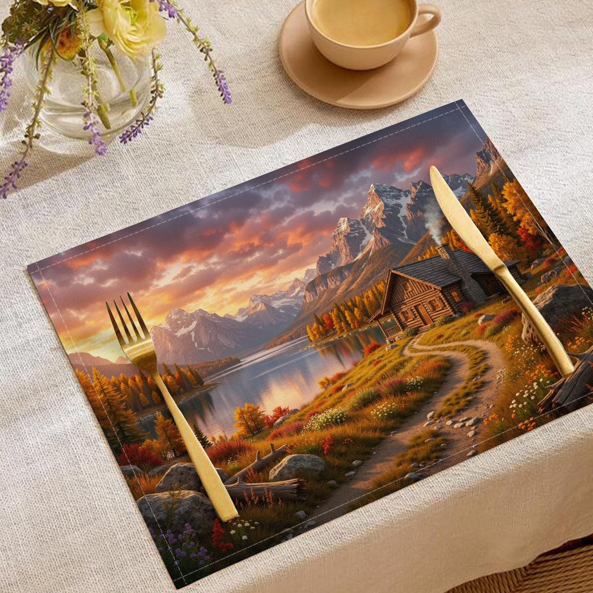 Sets de table lavables forêt d'automne pour protéger la table du restaurant