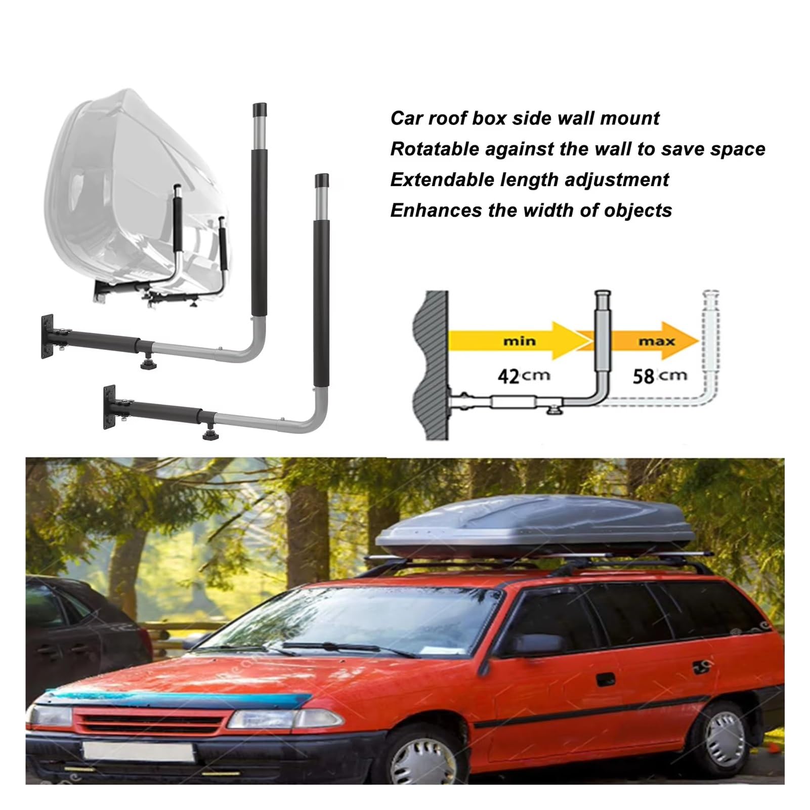 portaequipajes Techo CajaTecho Estante Montaje Pared Telescópico Plegable Soporte Carga 50KG Ganchos Kayak Colgador Canoas Tabla Surf Baca Coche