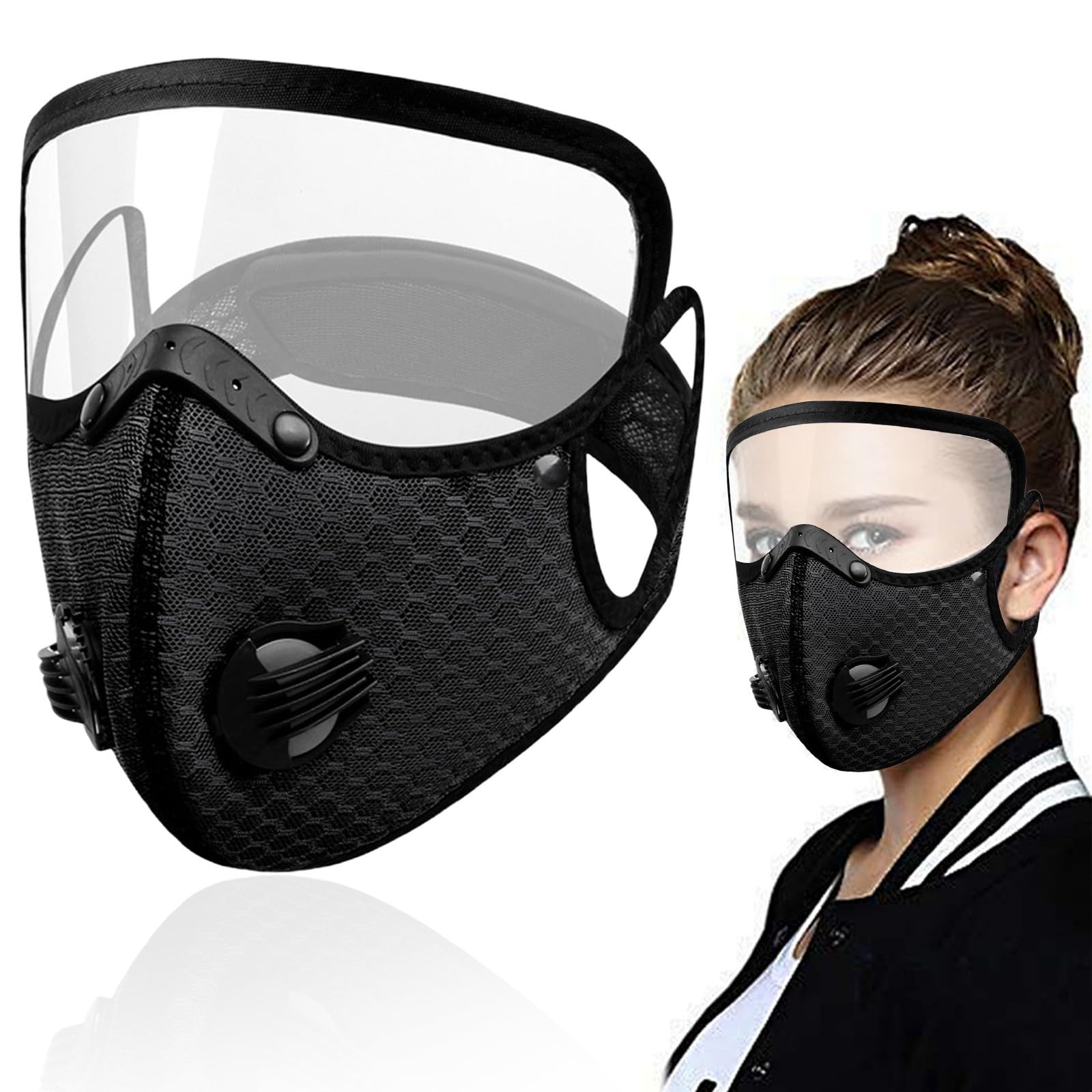 Dust Mask,Reusable Filter Dust With Adjustable Goggles 5 Layer Filte For Woodworking Detachable Protective Goggles Riding Windproof And Anti Droplet All Season (Black, One Size)