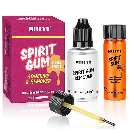MIILYE Spirit Gum Adhesive and Remover – 15ml Professional Cosmetic Glue for Face, Skin, Body, Stage Special Effect Prosthetics Makeup & Cosplay Wig