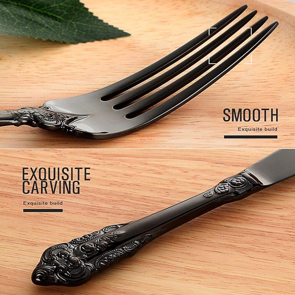 Set de Cubiertos de acero inoxidable 18/10 negro, Estilo Vintage, acabado pulido brillante, para Cocina, Restaurante, Fiesta, Juego de 13, Un juego completo de cubertería