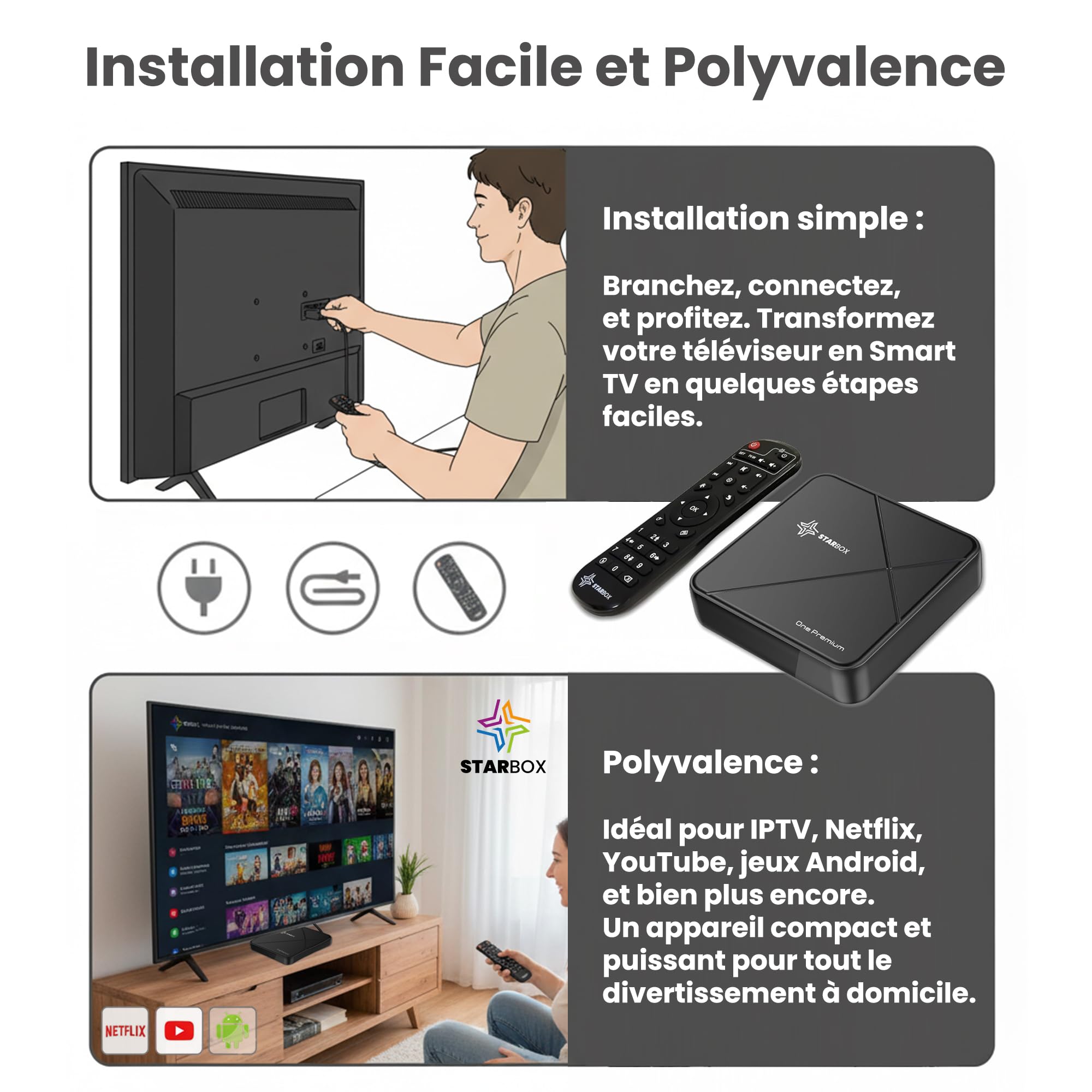 STAR BOX One Premium – Android Box TV, Amlogic S905Y5, Android 14.0, 2GB/16GB, WiFi 6, 4K UHD, Smart TV Box, Quad Core Arm Cortex A55 (One Premium)