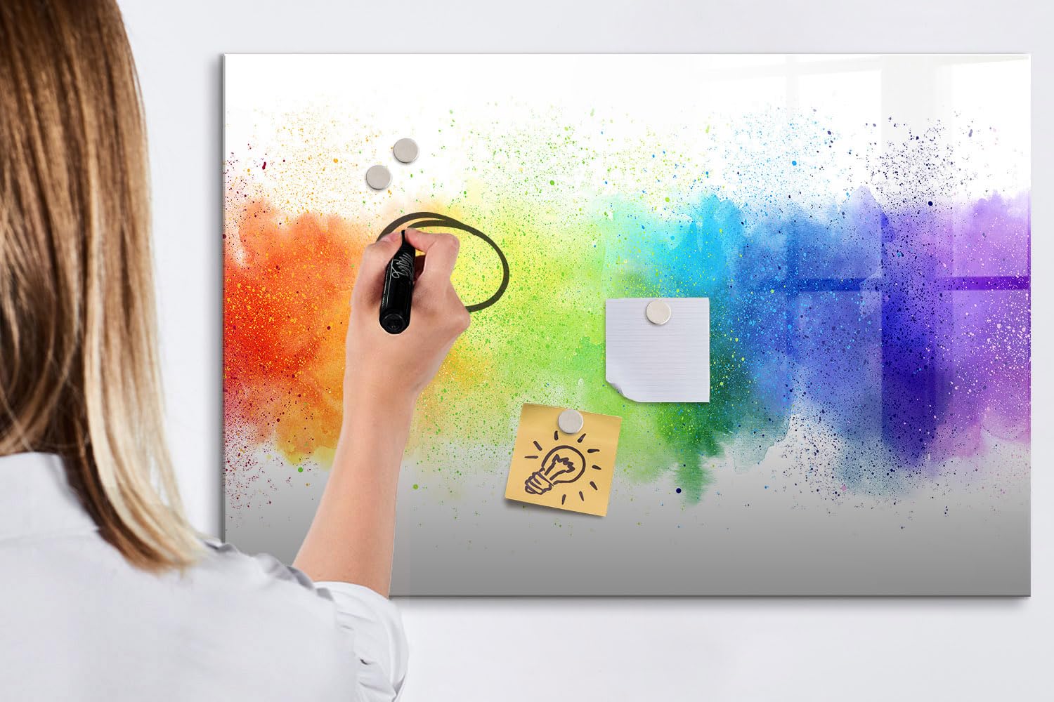 Tableau blanc en verre 90x60 cm | Arc-en-ciel abstrait
