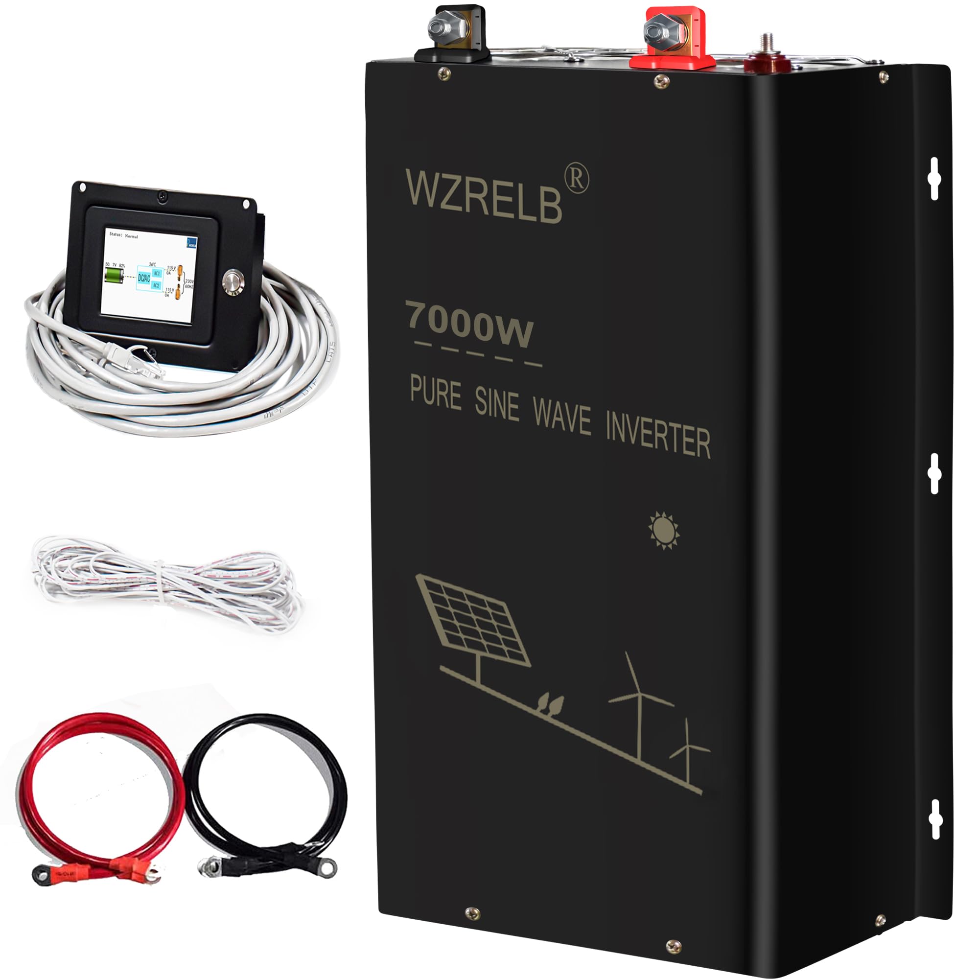 WZRELB 7000W 24V Pure Sine Wave Inverter,24 Volt DC to AC 120V 240V Split Phase Power Inverter,15ft LCD Remote Panel,2*AC Hardwire Terminal,14KW Surge