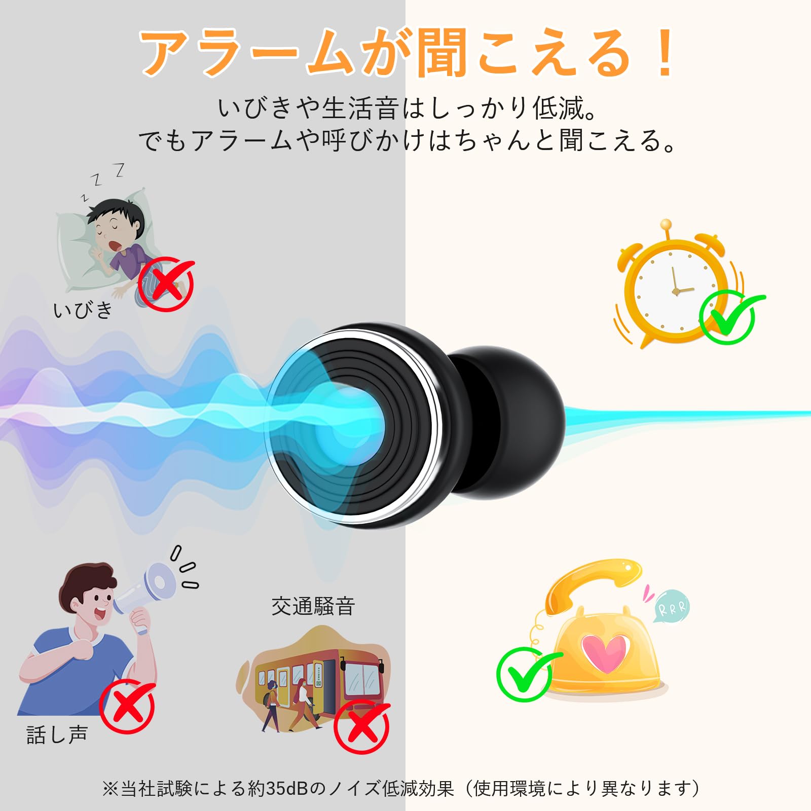 【横向き寝OK・アラームが聞こえる】Bingoods 耳栓 睡眠用 いびき対策 完全遮音 ノイズキャンセリング 快眠 安眠 超柔軟シリコン S/M/L 各1ペア 水洗い可能 収納ケース付き 勉強 集中 旅行 誕生日プレゼント 男性 女性 ギフト 母の日 父の日 敬老の日 収納ポーチ付(ブラック) - 3