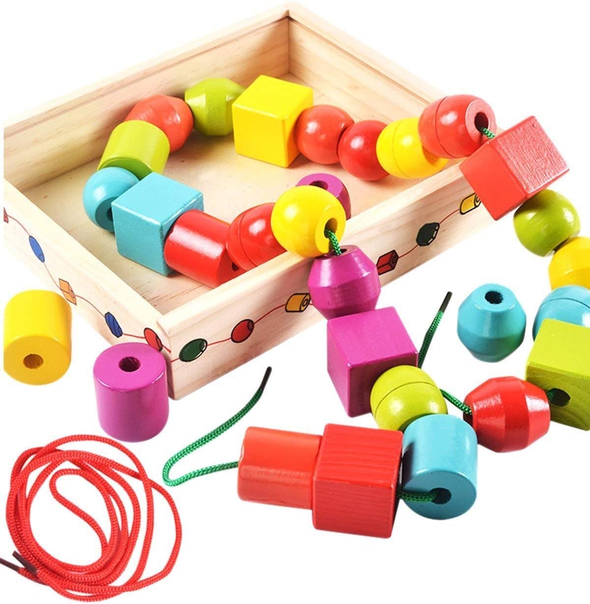 Lewo Wooden Threading Beads Lacing Beads Jumbo Primary Stringing Beads set Babies Montessori