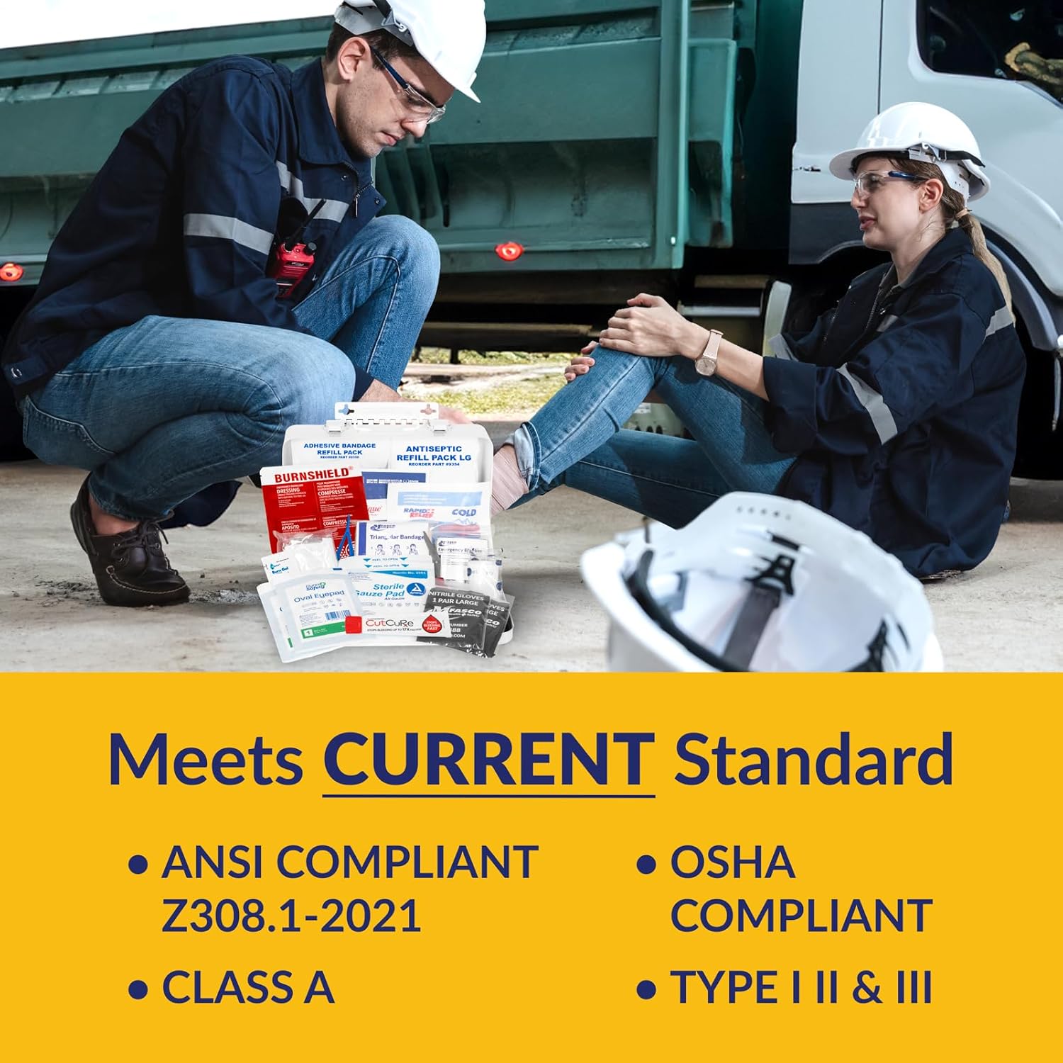 MFASCO Vehicle First Aid Kit - DOT/ANSI/OSHA Compliant - Metal - Portable & Mountable - Waterproof - First Aid Kits for Businesses, Construction, Commercial Vehicles, Workplaces - 115 Pcs