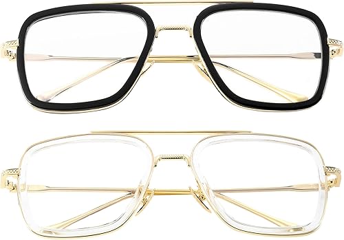 Onrtry Tony Stark - Gafas de bloqueo de luz azul para hombres y mujeres, marco de metal retro Iron Man, M