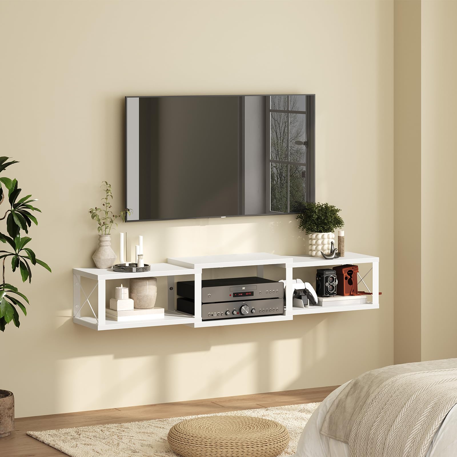 Mobile TV Sospeso A Parete - Console Multimediale Con Mensole - Stile Vintage Marrone - Foto 12