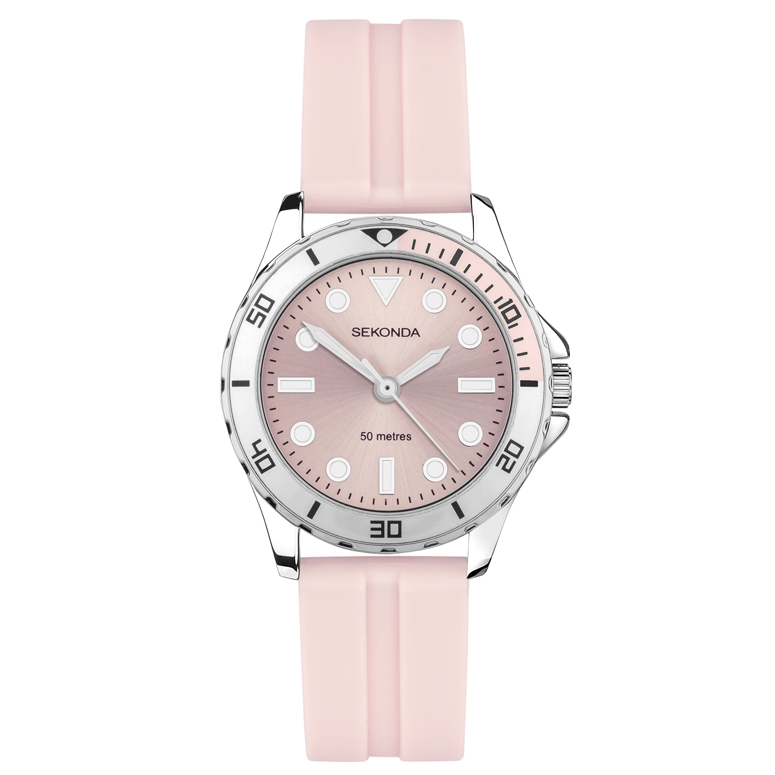 Sekonda Balearic Ladies 33mm Quartz Watch in Pink with Analogue Display, and Pink Rubber Strap 40569