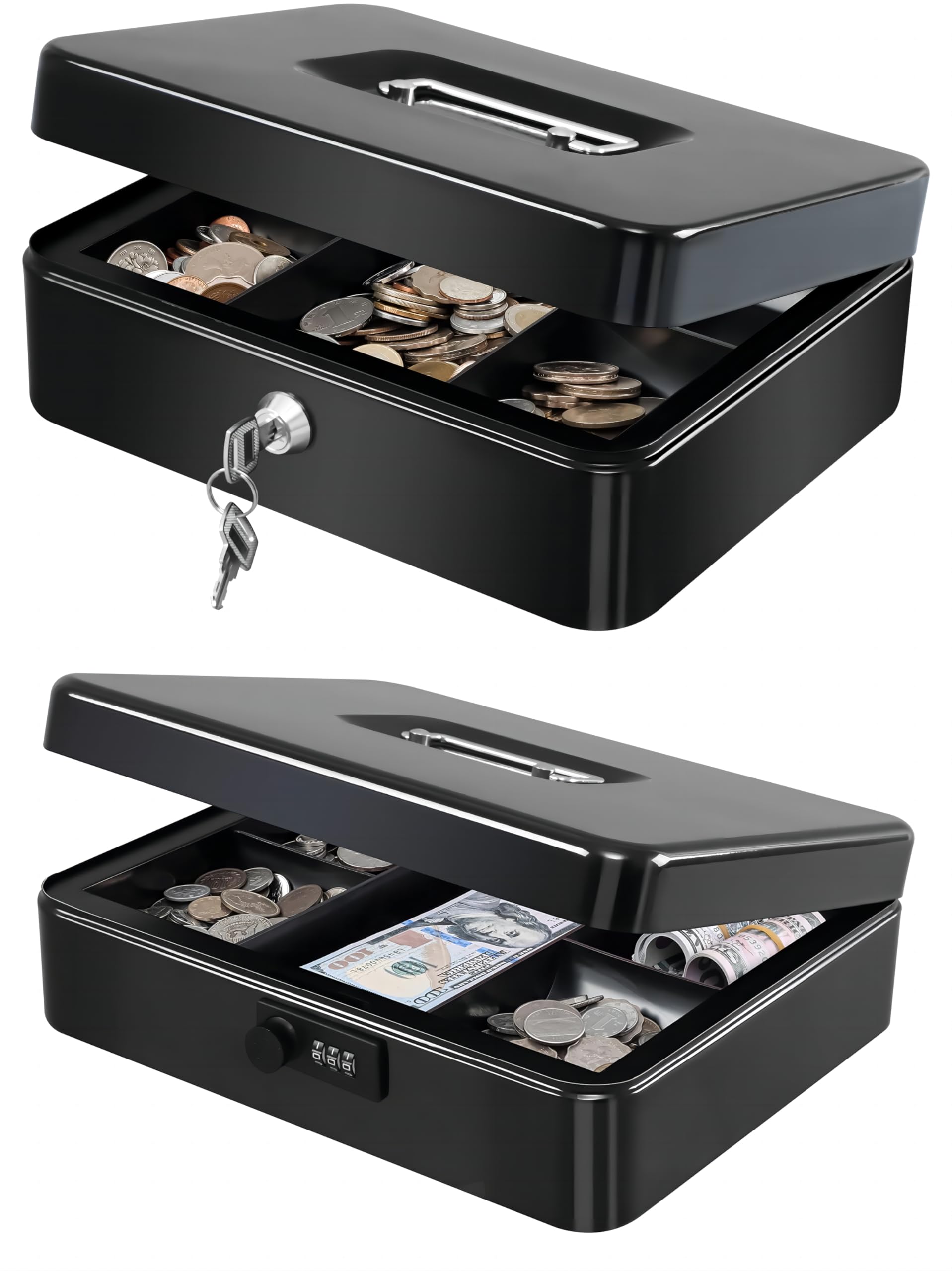 Cash Box with Money Tray and Lock,Money Box for Cash Safe