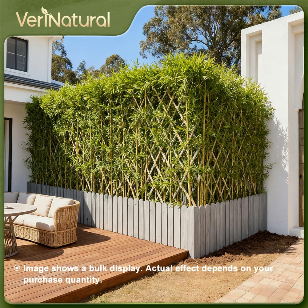 VeriNatural Künstlicher Bambus 150 cm, UV-beständig, 24 echte Bambusstäbe | Kunstpflanze mit echten Bambusstäben,flexibel kombinierbar als Sichtschutz,Pooldeko,Garten-und Wohnraumdeko