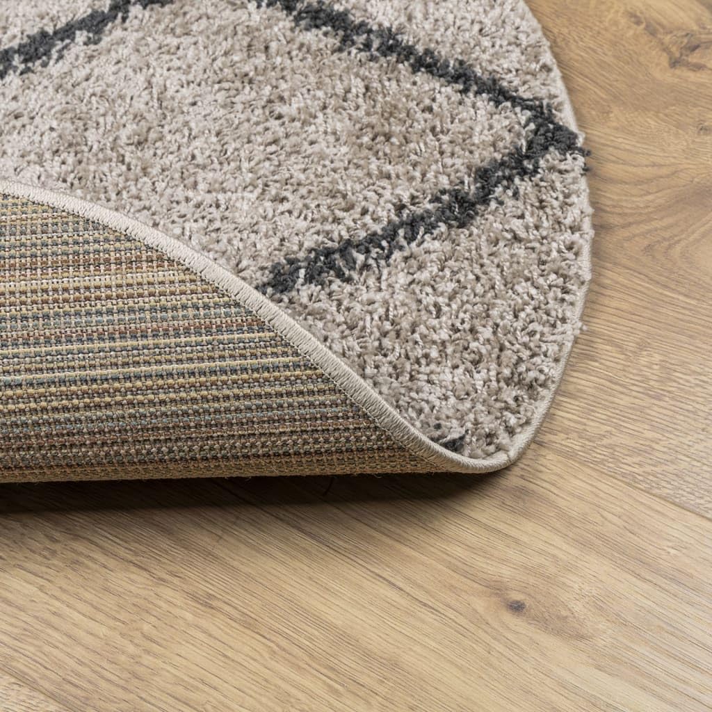 Shaggy-Teppich Pamplona Hochflor Modern Beige Anthrazit Ø 100cm, Weich Flauschig, Schadstoffgeprüft, Ideal für Wohnzimmer, Schlafzimmer, Fußbodenheizung, Heimtextilien