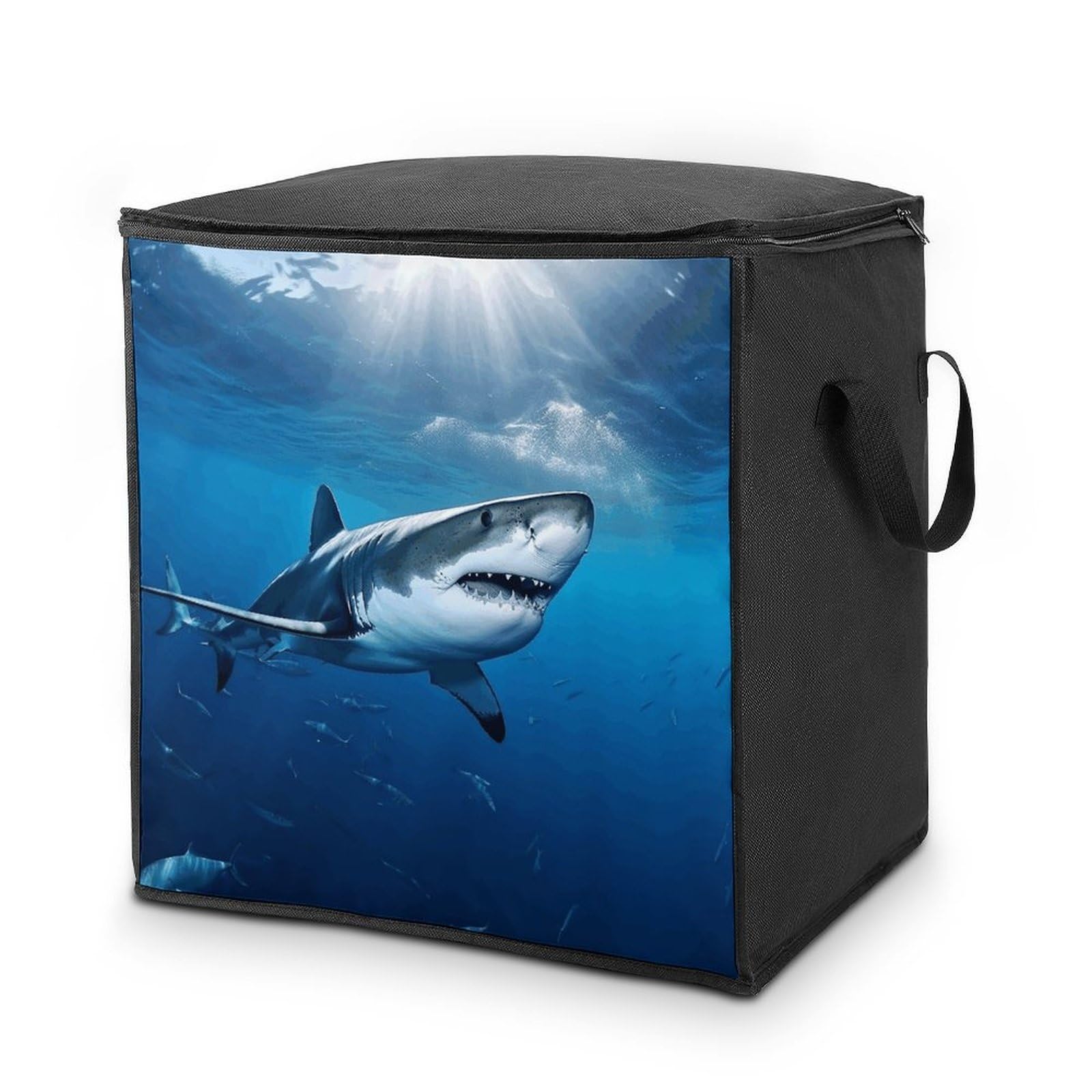 70L Ocean Sea Animal Shark Storage Bag With Zipper Closet Organizers with Handle for Home Storage Organizer for Blankets Quilts Clothes Comforter Bedding And Pillows