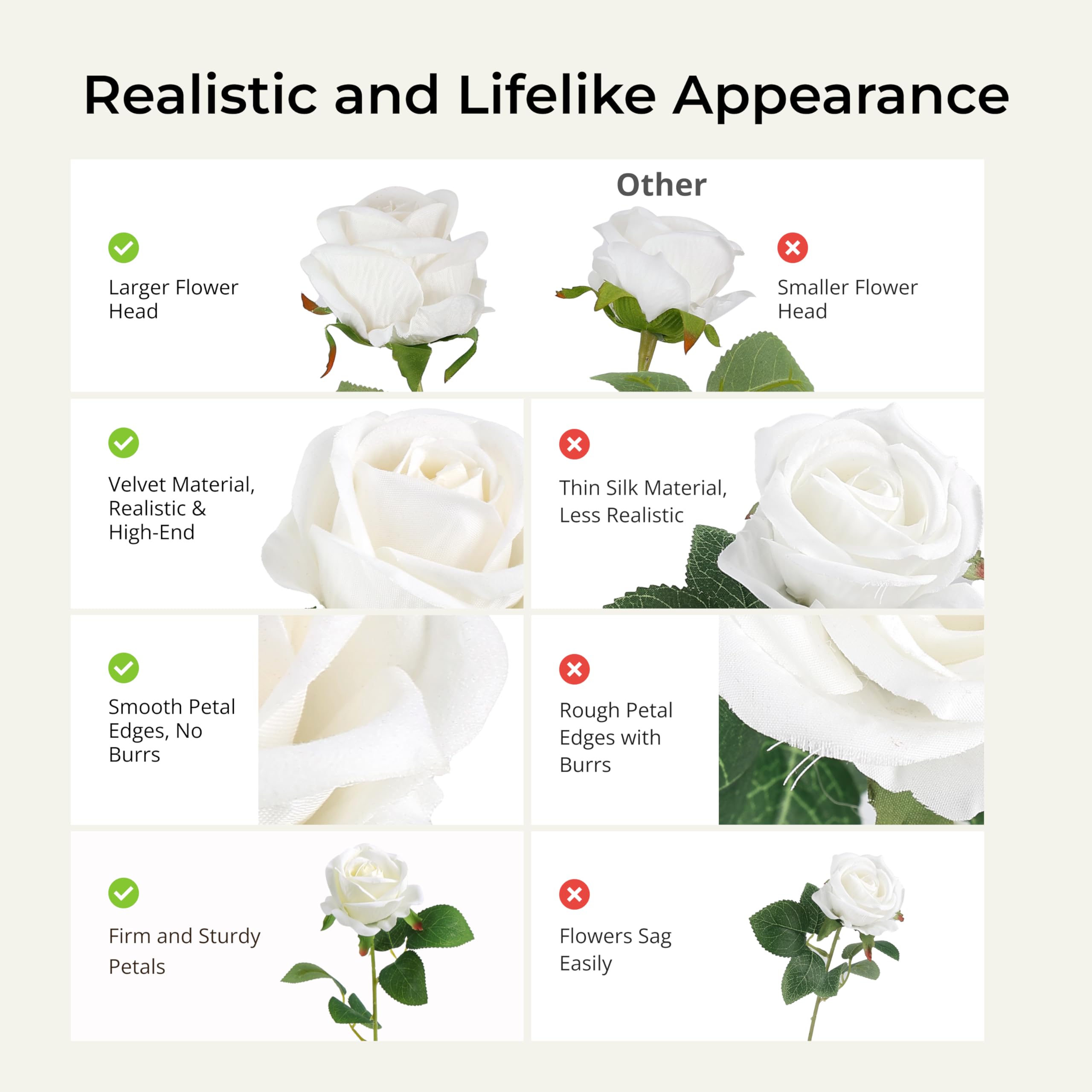 Auihiay 60 Stück weiße Rosen, künstliche Blumen
