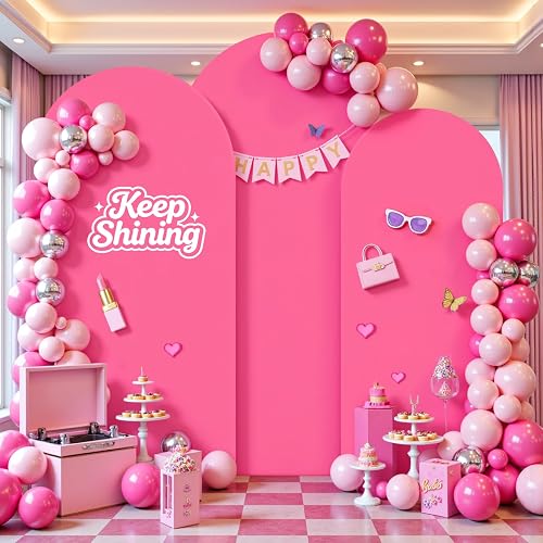 Hot Pink Wedding Arch Cover (7.2FT, 6.6FT, 6FT) Set of 3 Arch Covers Stretchy Backdrop Spandex Fitted Chiara Backdrop Stands Cover for Birthday Party Baby Shower Wedding Arch Stand Decoration
