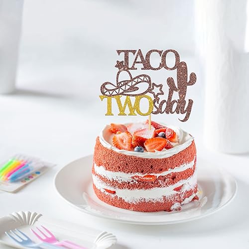 Miniatura 8 de Taco Twosday - Decoración para tartas de 2 cumpleaños para niños mexicanos, decoración de fiesta de dos cumpleaños, purpurina