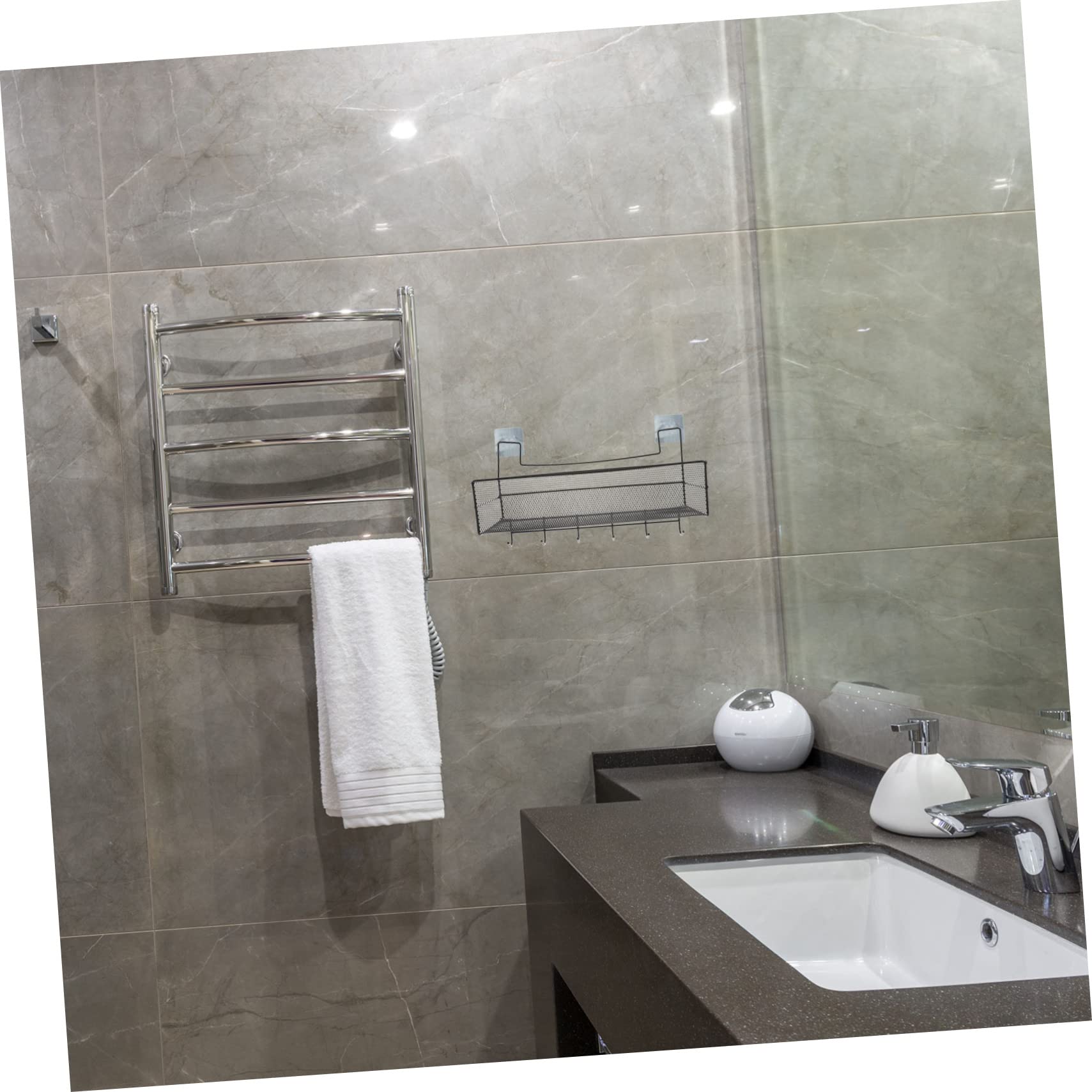 LALAFINA Estante de Ducha de Hierro Negro Instalación sin Taladro | Recubrimiento en Polvo Resistente al Desgaste, Gancho Incluido, Uso en Baño y Cocina
