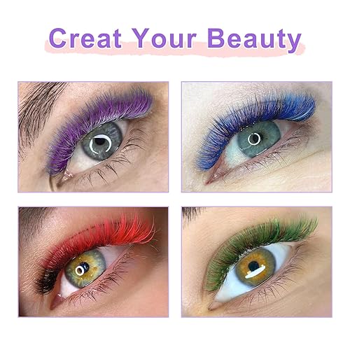 Miniatura 6 de QUEWEL Pestañas coloridas en grupo con raíz ancha, rizo CD, 12-16 milímetros, con mezcla de marrón, azul, morado, verde, rojo, en estilos natural y