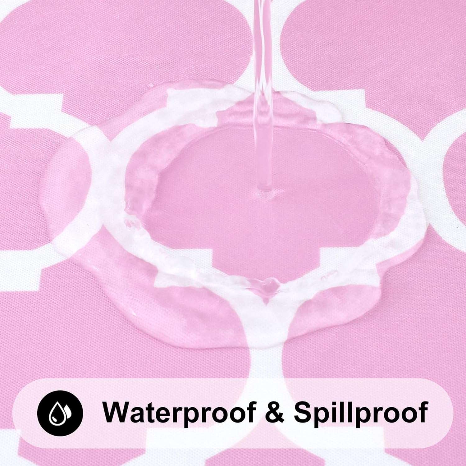  Round Picnic Tablecloth, Waterproof Elastic Fitted Table Covers for 36" - 44" Tables, Wipeable Flannel Backed Vinyl Tablecloths for Camping, Indoor, Outdoor, Pink & White thumbnail