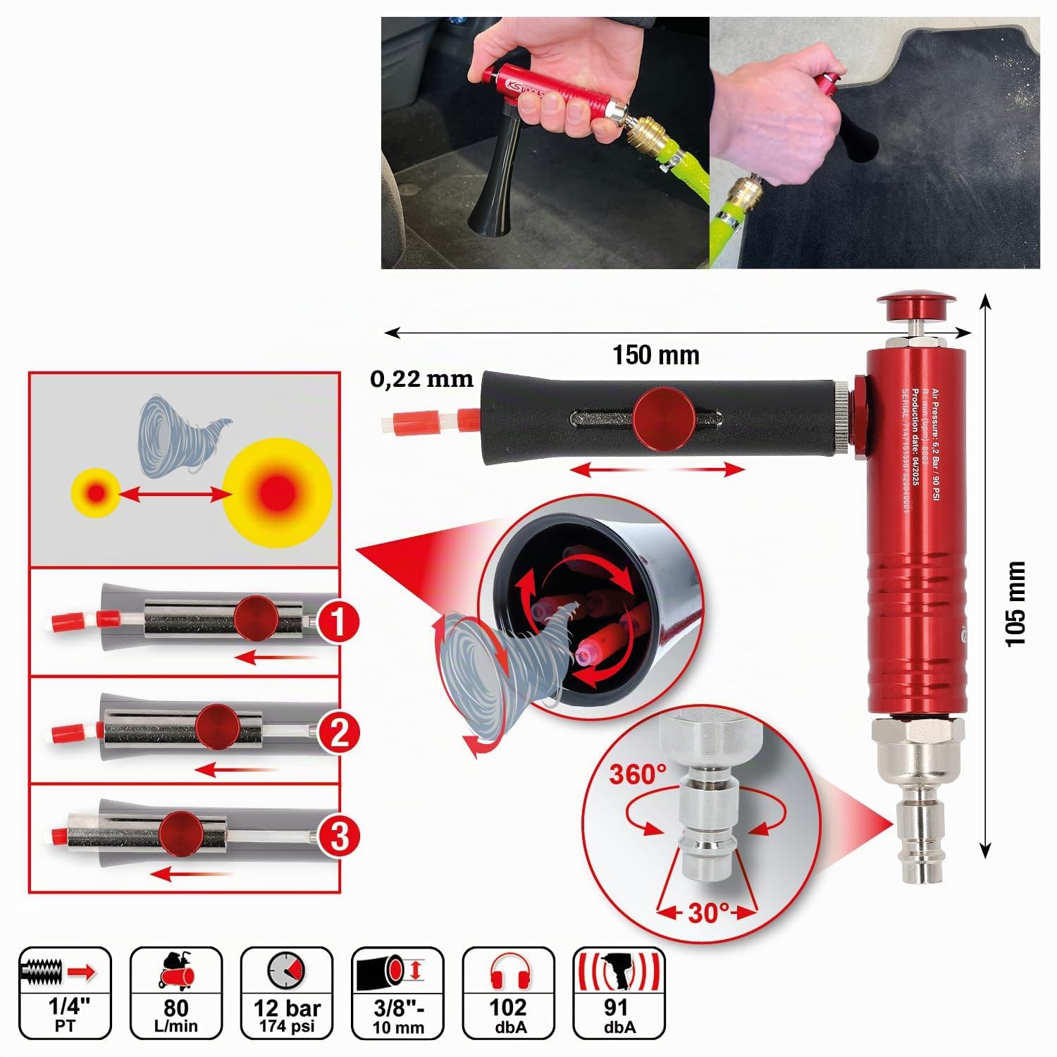 KS Tools 515.5575 Pistolet de soufflage d'air comprimé avec buse réglable
