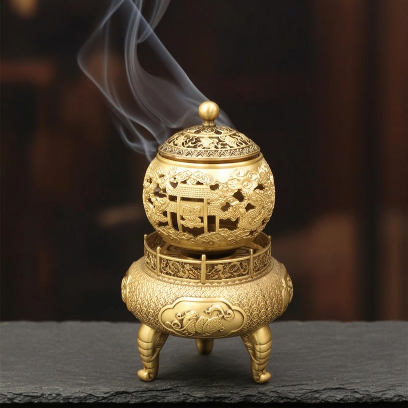 MagiDeal in Ottone tore Censiere Diffusore Compatto da Tavolo con Coperchio Forato Finiture in Rilievo Robuste Adatto a Meditazione Tisane Scrivania Mensole, Ottone