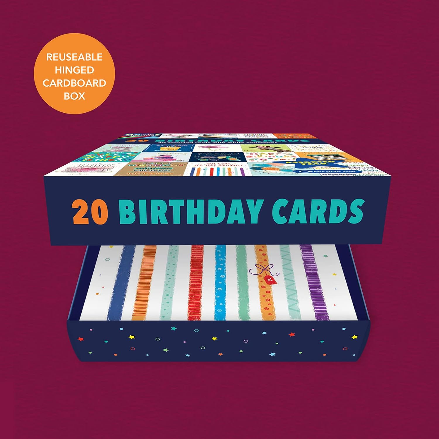 Piccadilly Greetings Box of assorted Birthday Cards Multipack | Birthday Cards pack of 20 | 5x7 inches | Includes 20 unique colourful designs, with white envelopes, suitable for all ages and genders.
