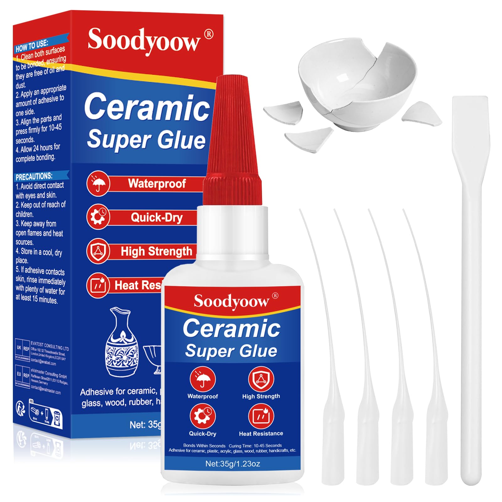 Colla per Ceramica 35g, Adesivo Istantaneo Forte, Impermeabile e Trasparente, per Riparare Porcellana, Ceramica, Vetro e altro, Perfetta per Fai da Te