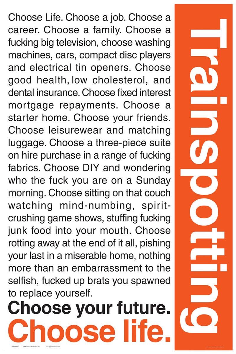 Grindstore Multicolour Trainspotting Quotes Maxi Poster - Laminated Large Wall Art Print, Wall Decor, Home Office Classroom Decoration, Gift Idea, Decorative Print 91.5X61cm