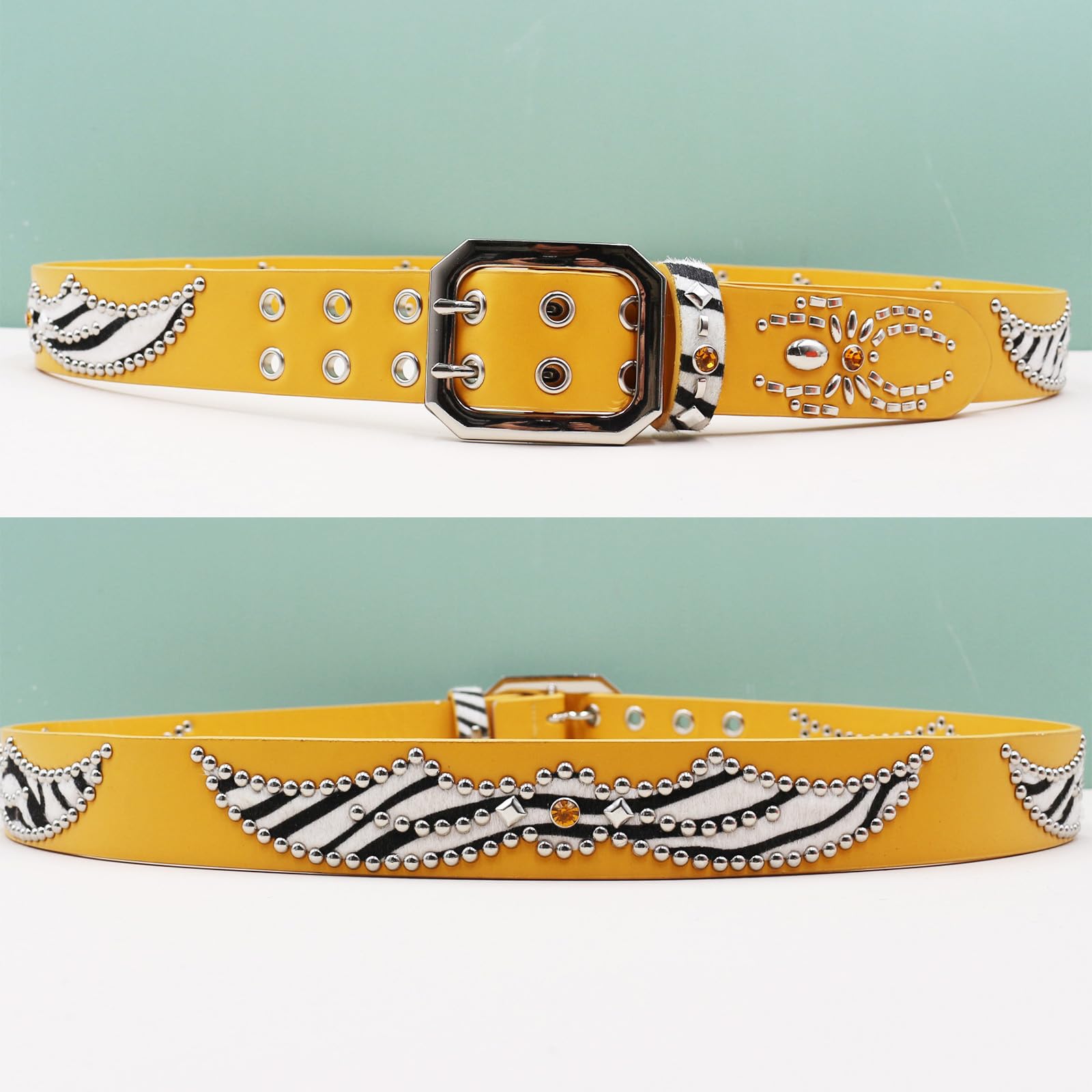 Cintura Borchie Uomo, Cintura Uomo in Pelle PU,Cinture Punk Rock Fibbia A Doppio Ardiglione Cintura Y2K Rapper per Jeans Pantaloni,Stile Hip-Hop Gotico Biker,A Yellow,125CM/49.2''