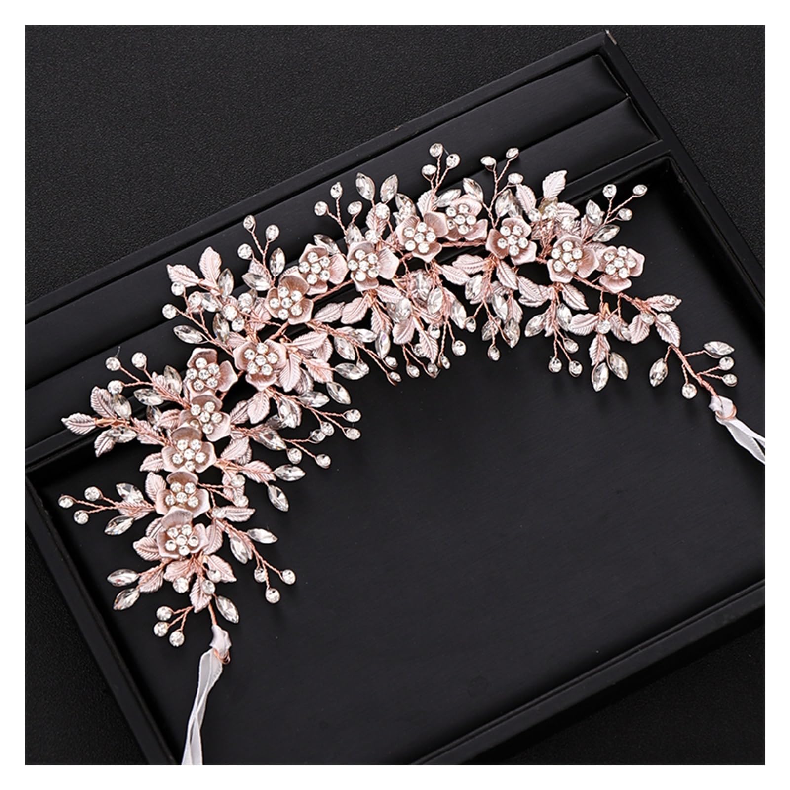 Rose Gold Stirnbänder Elegante Kristall Blumen Handgemachte Haarband Lange Strass Hochzeit Haar Zubehör mit Band Frauen Schmuck Dauerhaft