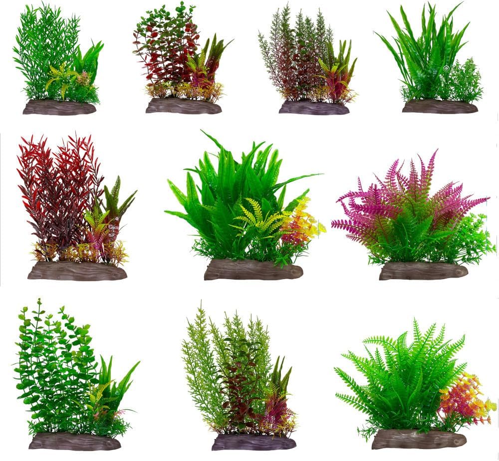 Big Kahuna 11 Inch Large Weighted Base Plastic Aquarium Plant Decoration, Fish Tank Decoration, Great Color (Variety Pack)