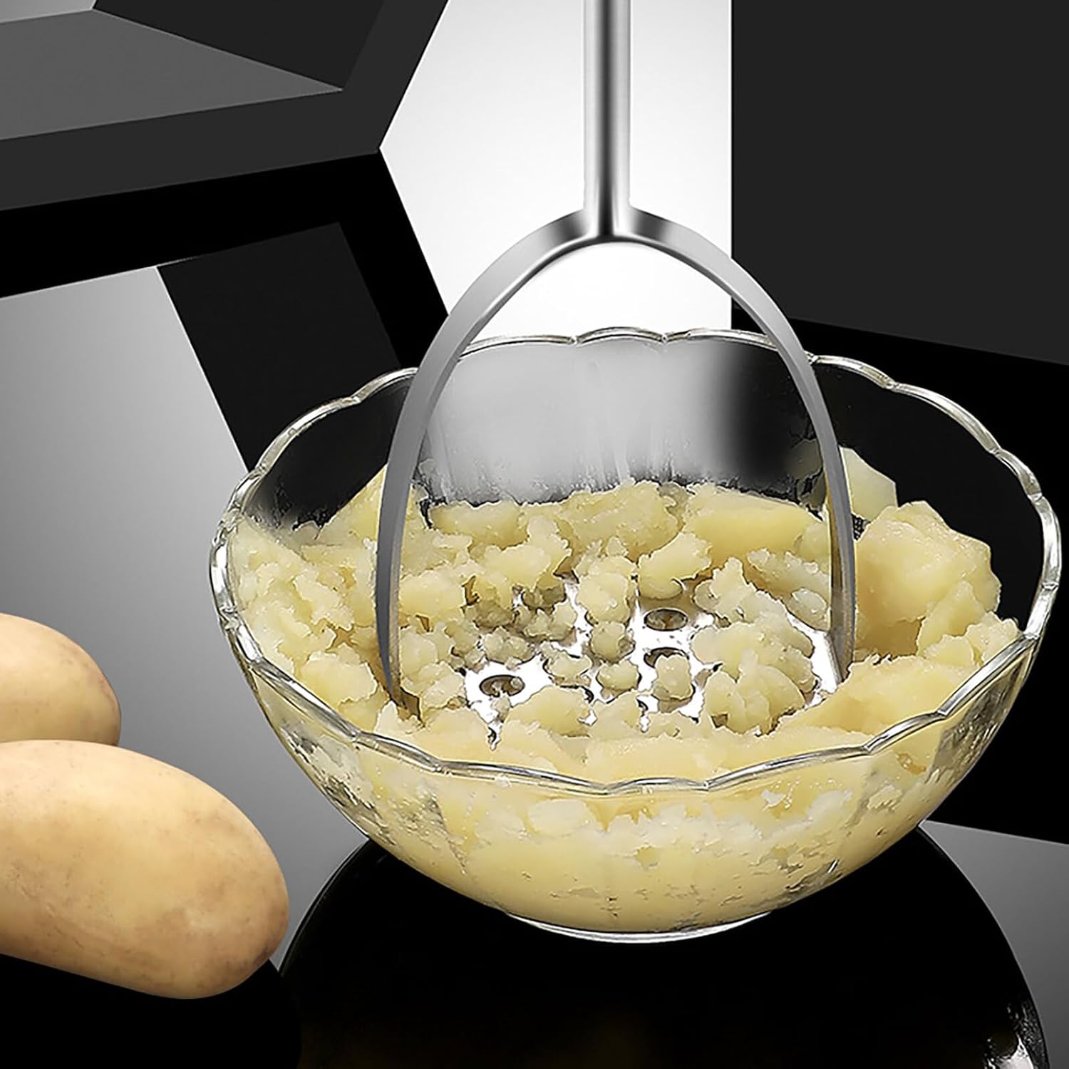 TIDTALEO Manual Potato Masher Stainless Steel Vegetable Smasher with Extended Lever for Easy Puree Making Wear-resistant Kitchen Tool for Potatoes Carrots Pumpkin and Fruits Practical