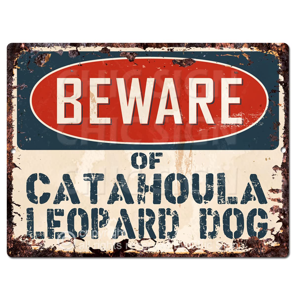 PPDG-0175 Beware of Catahoula Leopard Dog Chic Sign Vintage Look Retro Rustic 9"x 12" Metal Plate Store Home Decor Gift.