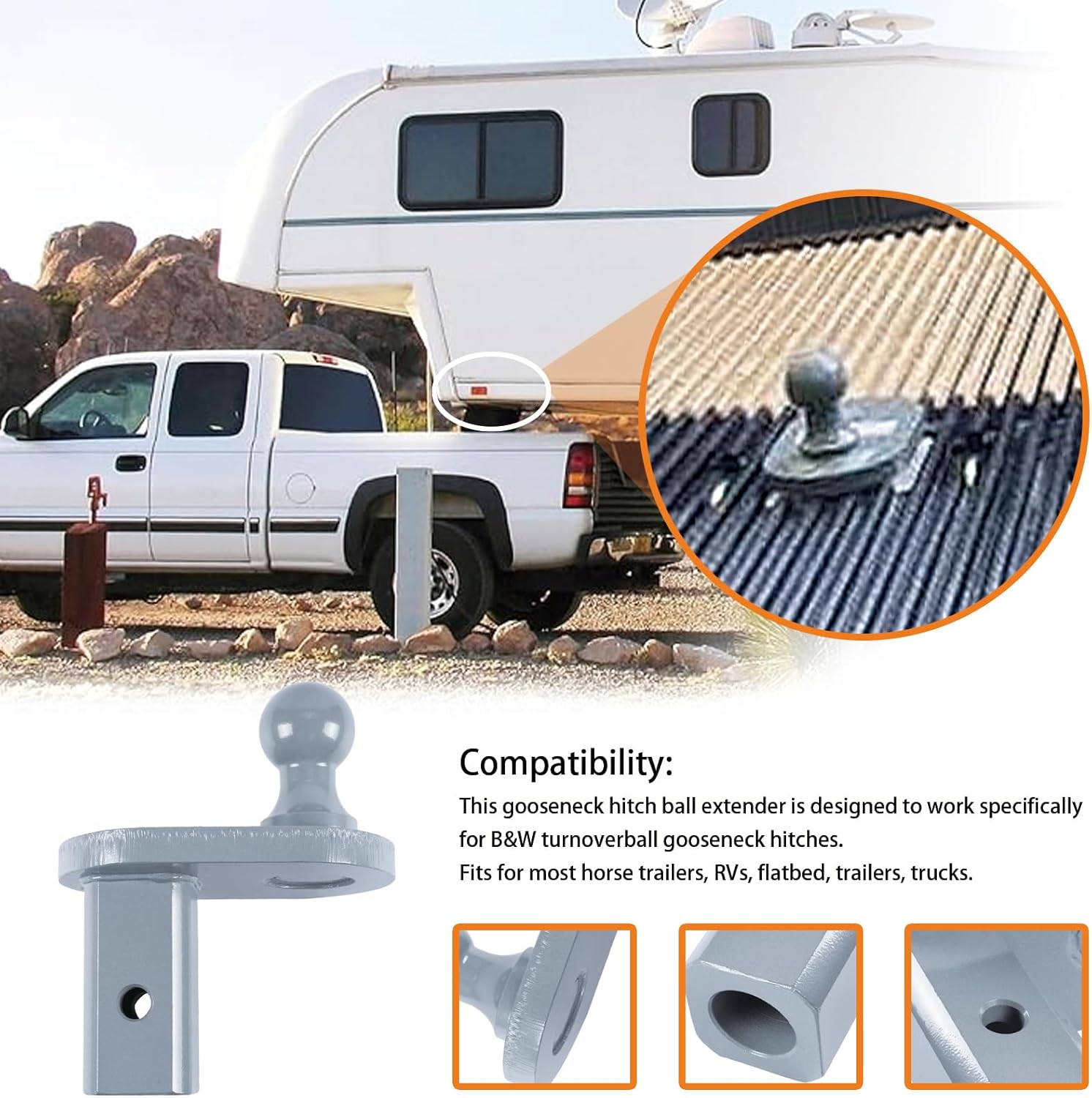 GNXA4085 Gooseneck Hitch Ball Extender Fits for B&W Turnoverball Gooseneck Trailer Hitches,Heavy Duty Gooseneck Extender for Flatbed Trailer RV,4" Offset,2-5/16" Diameter,20000 LB GTW/5000 LB VTW