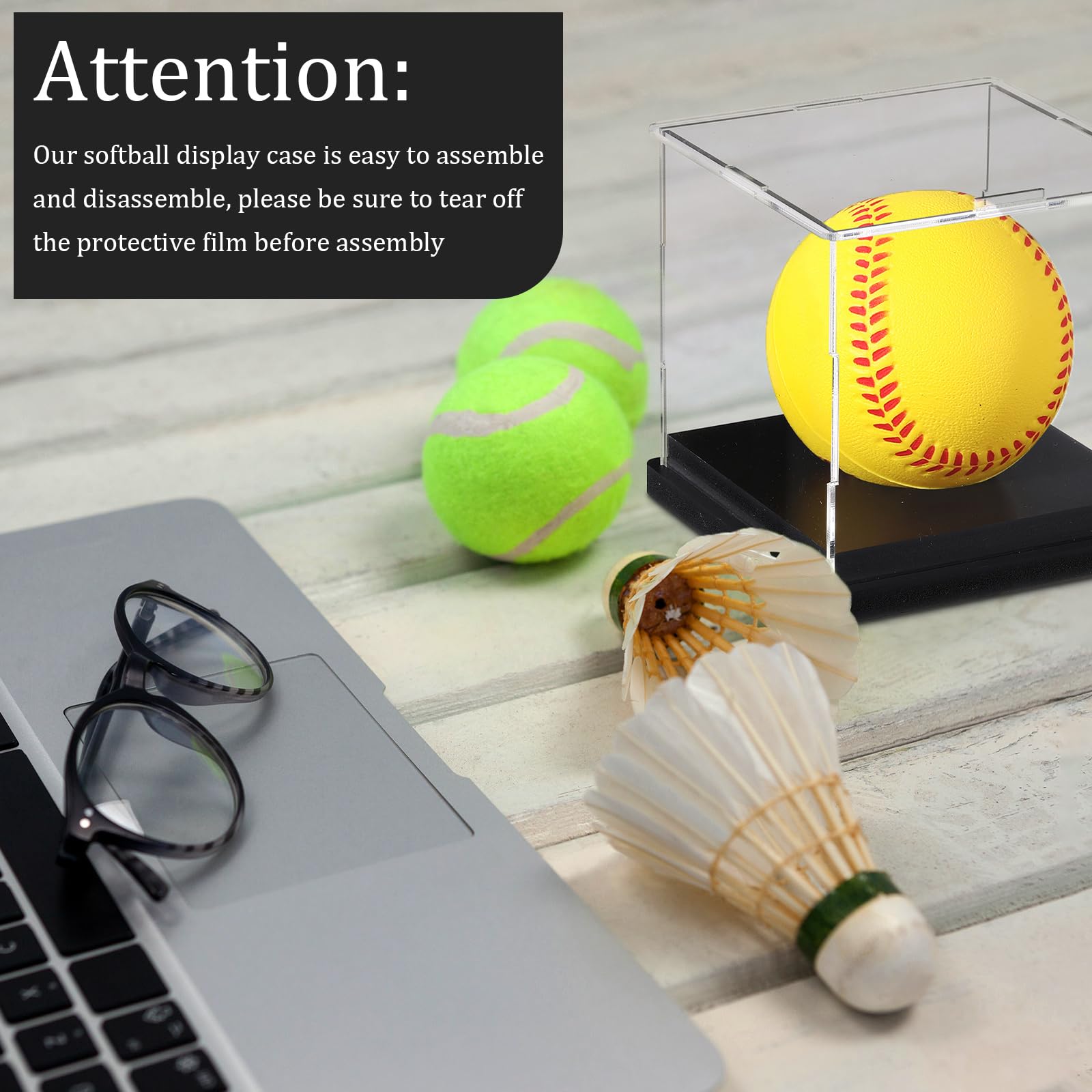 Baderke 2 vitrinas de sóftbol de acrílico para sóftbol, soporte de béisbol, protección UV, caja de bolas de recuerdos, cubo transparente para almacenamiento de pelotas deportivas (retira la película