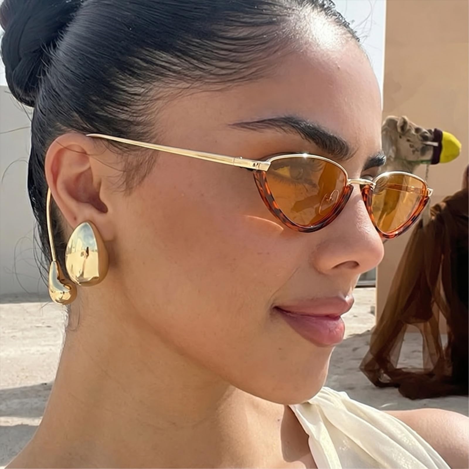 Occhiali da Sole Cat Eye metà Cornice Donne Uv400, Y2k Punk Steampunk di Gatto per Le Festa Strada Moda Indossare-8pcs