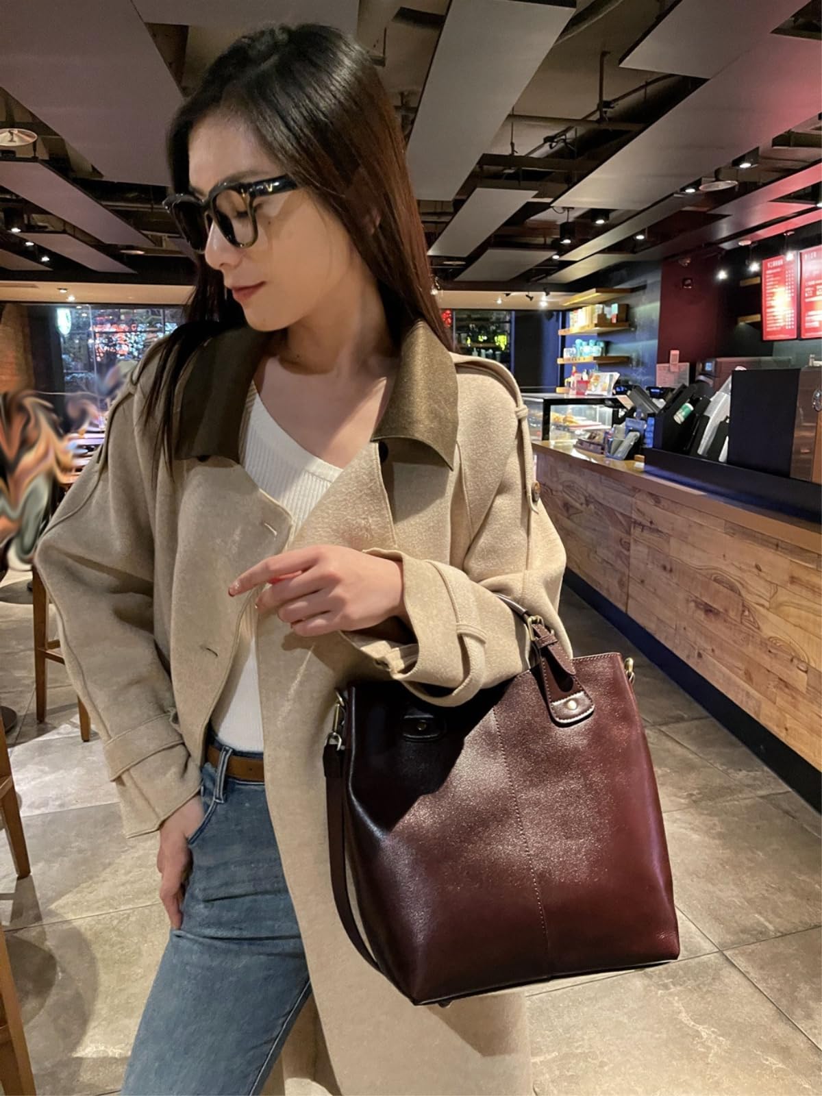 HJDMO Borsa a secchiello in vera pelle per le donne borsa a secchiello con chiusura a cerniera borsa a tracolla con tasche multiple borsa quotidiana per street style nero