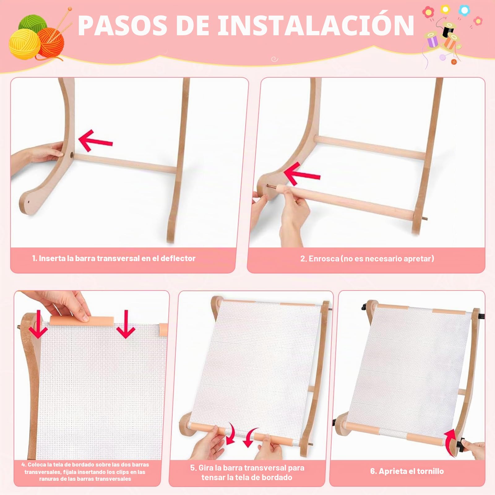 Bastidor de bordado rectangular, soporte ajustable de madera, 30 cm/40 cm, juego de 8 pinzas antideslizantes, aro de bordado de madera para manualidades, bordado, punta de aguja