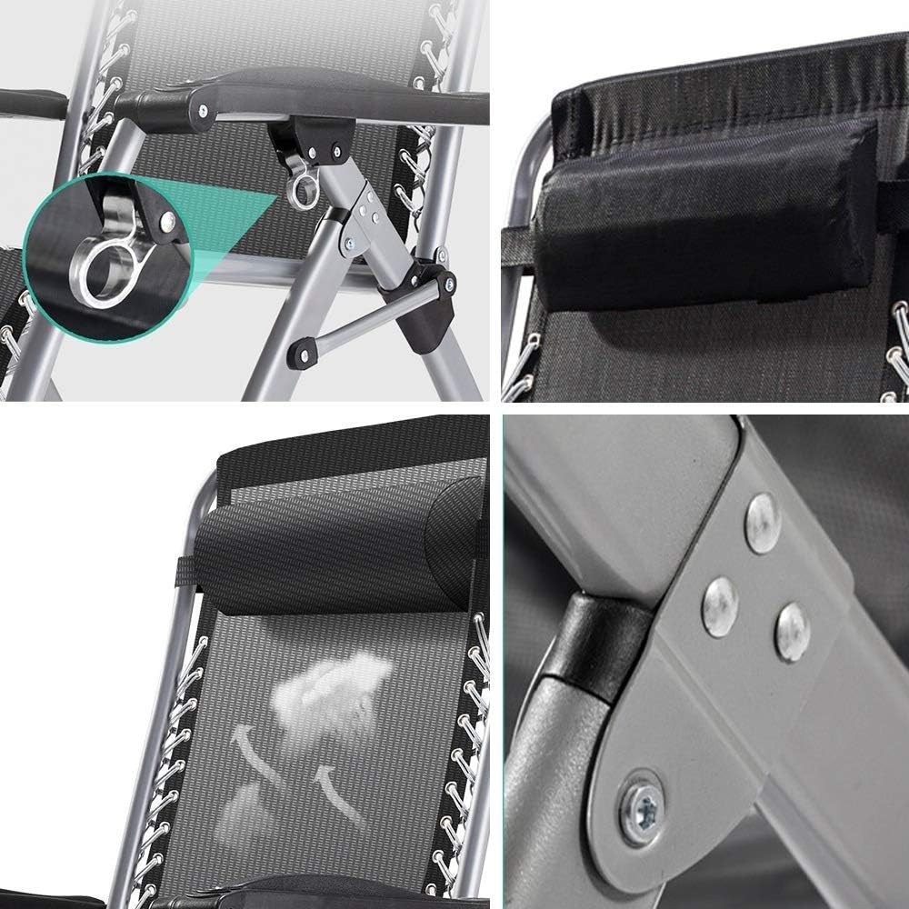 Sun Lounger Heavy Duty Zero Gravity Recliner Chair with Cup and Phone Holder, Garden Outdoor Patio Sun Lounger, Folding Reclining Chair Beach Lounger Chair (Color, Black, Size, Chair+Mat),Gray,Chair