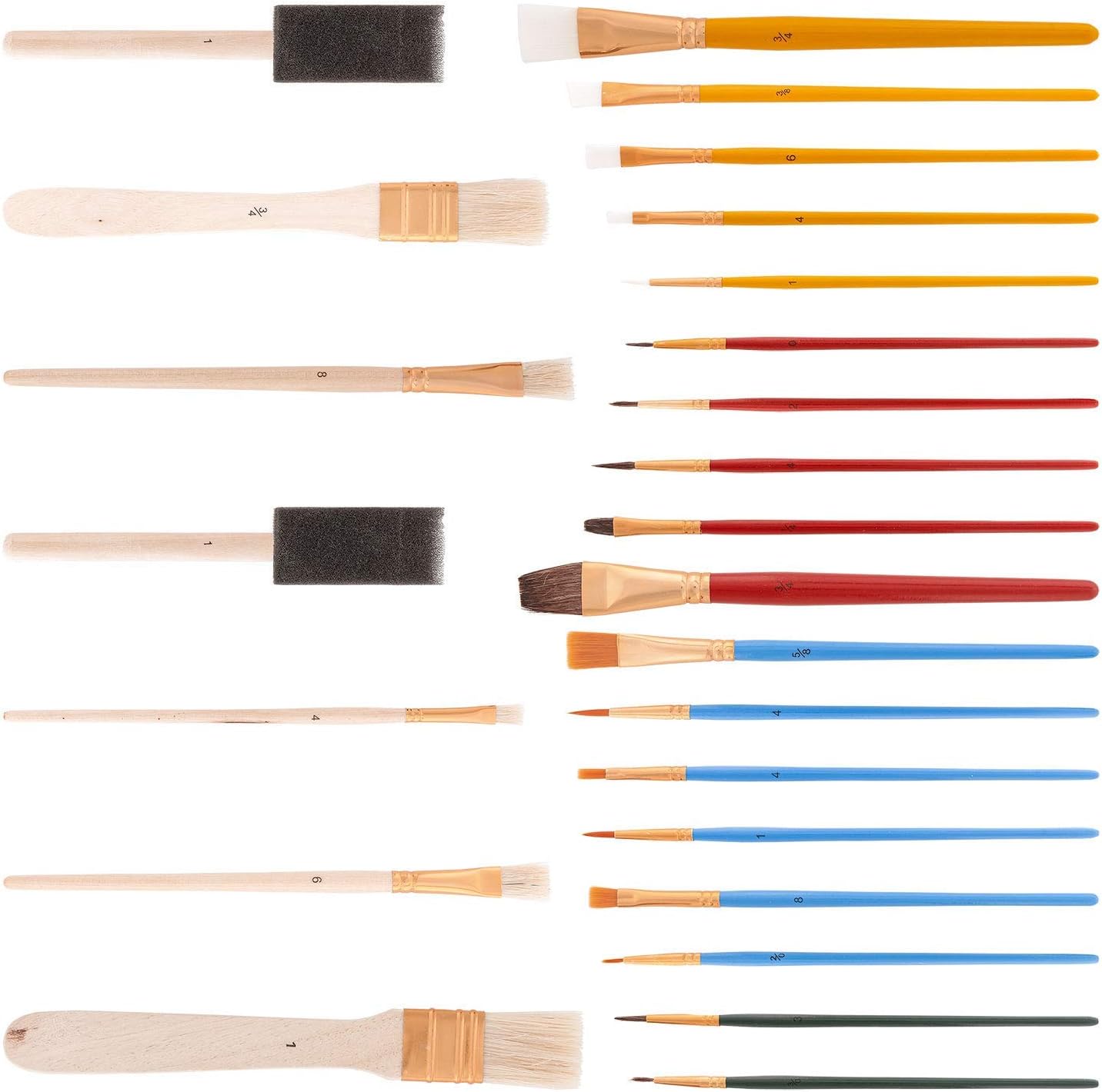 U.S. Art Supply 25-Piece All-Purpose Artist Paint Brush Set - Round, Flat, Foam Paintbrushes, Use with Acrylic, Oil, Watercolor for Painting Portraits, Canvas, Paper, Wood - Kids, Students, Adults