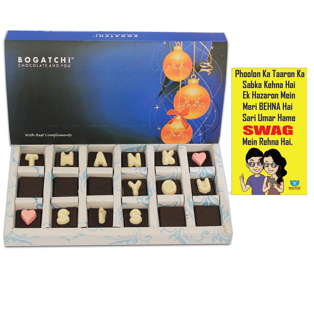 BOGATCHI Rakhi Gift Box for Sister, Thanks You SIS Chocolate 18pcs+Free Elegant Rakhi Greeting Card-picture-14