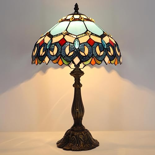 Miniatura 6 de Tiffany Lamp Stained Glass Table Lamp Bedside Reading Light W12H19 Inches (Sapphire Style)