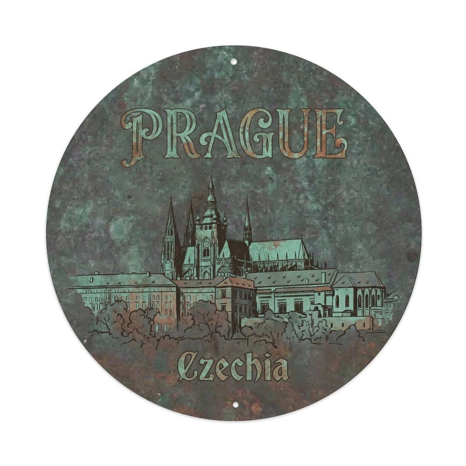 Vintage Travel Prague Czechia Keepsake Metal Tin Sign