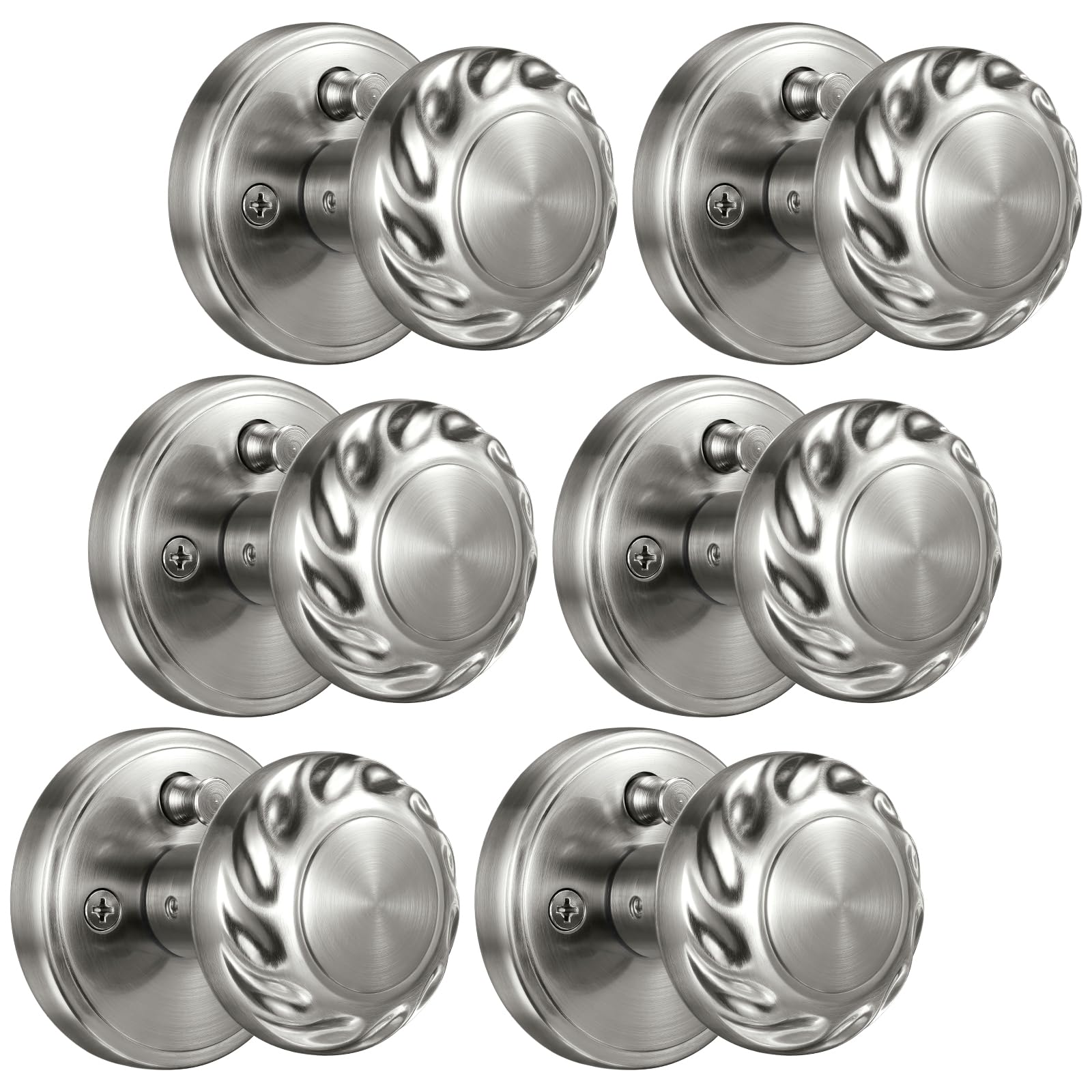 Brushed Nickel Door Knobs - 6 Pack Zinc Alloy -1